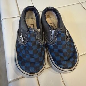 Vans Kids Slip-On Checkerboard in Blue and Black Canvas